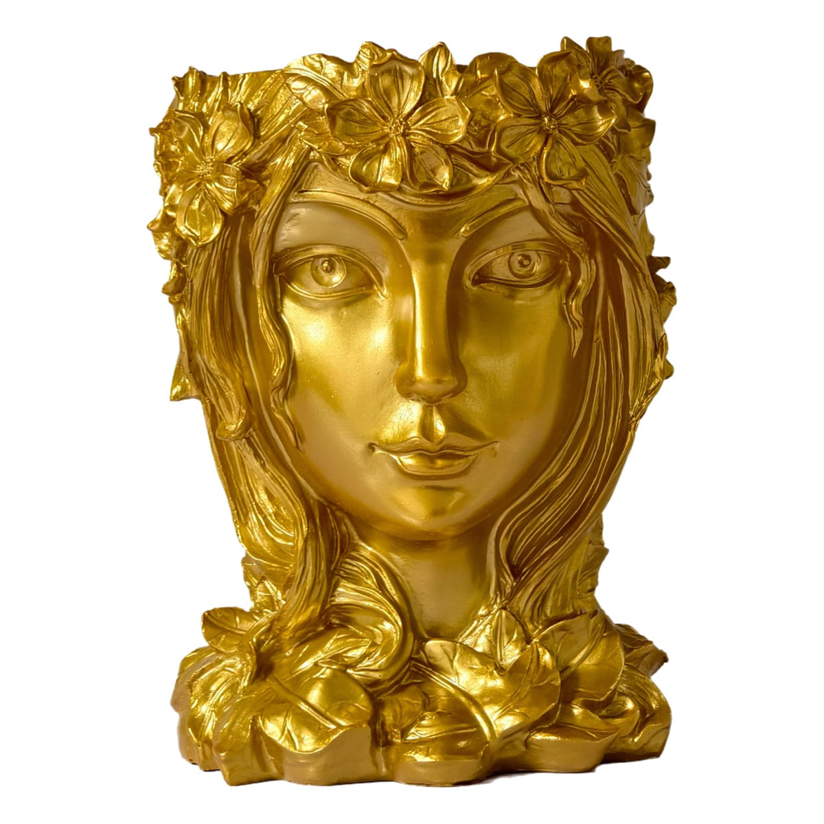 Romehaha Face Flower Pot Head Planter with Drainage Hole - Cute Resin Goddess Face Planter for Indoor & Outdoor Use (Goddess Golden, Large)