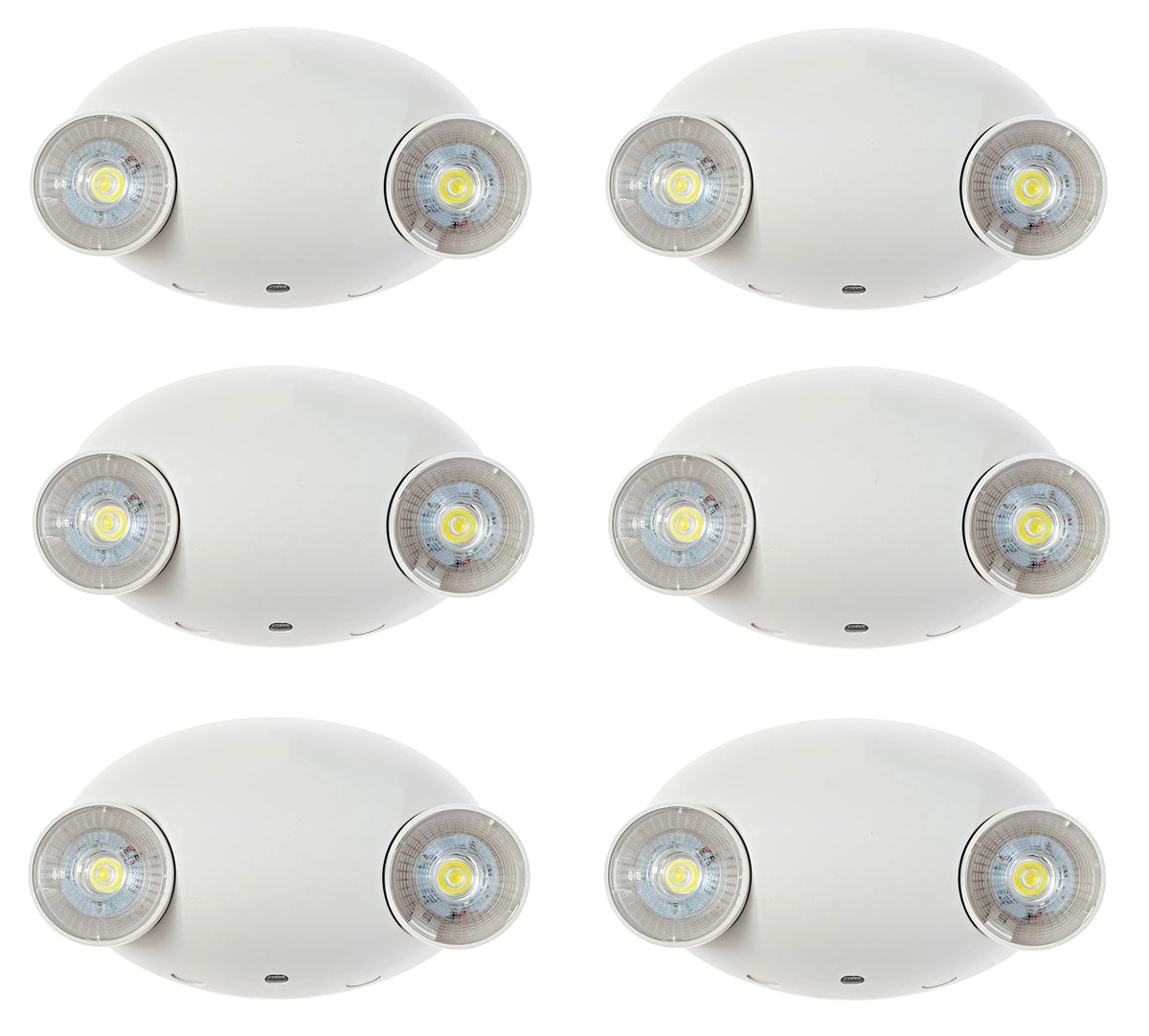 Ciata Lighting Round Head Emergency Wall Light with Battery Back-up, 120-277V, Two Head Adjustable Emergency Lighting Commercial, for Home in White Finish - 6 Pack