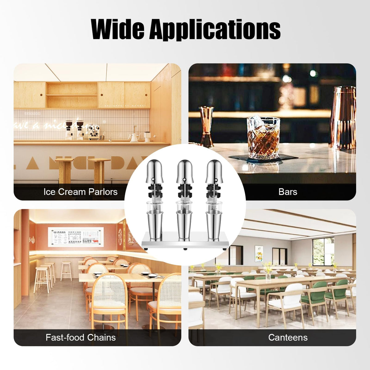 3-Head Commercial Drink Mixer, Milkshake Maker, Stand Mixer for Cocktail Maker Machine, 180W Powerful Motor with 18,000 RPM, Stainless Steel Heavy-Duty Blender for Milkshake, Fruit Smoothie, Milk Tea