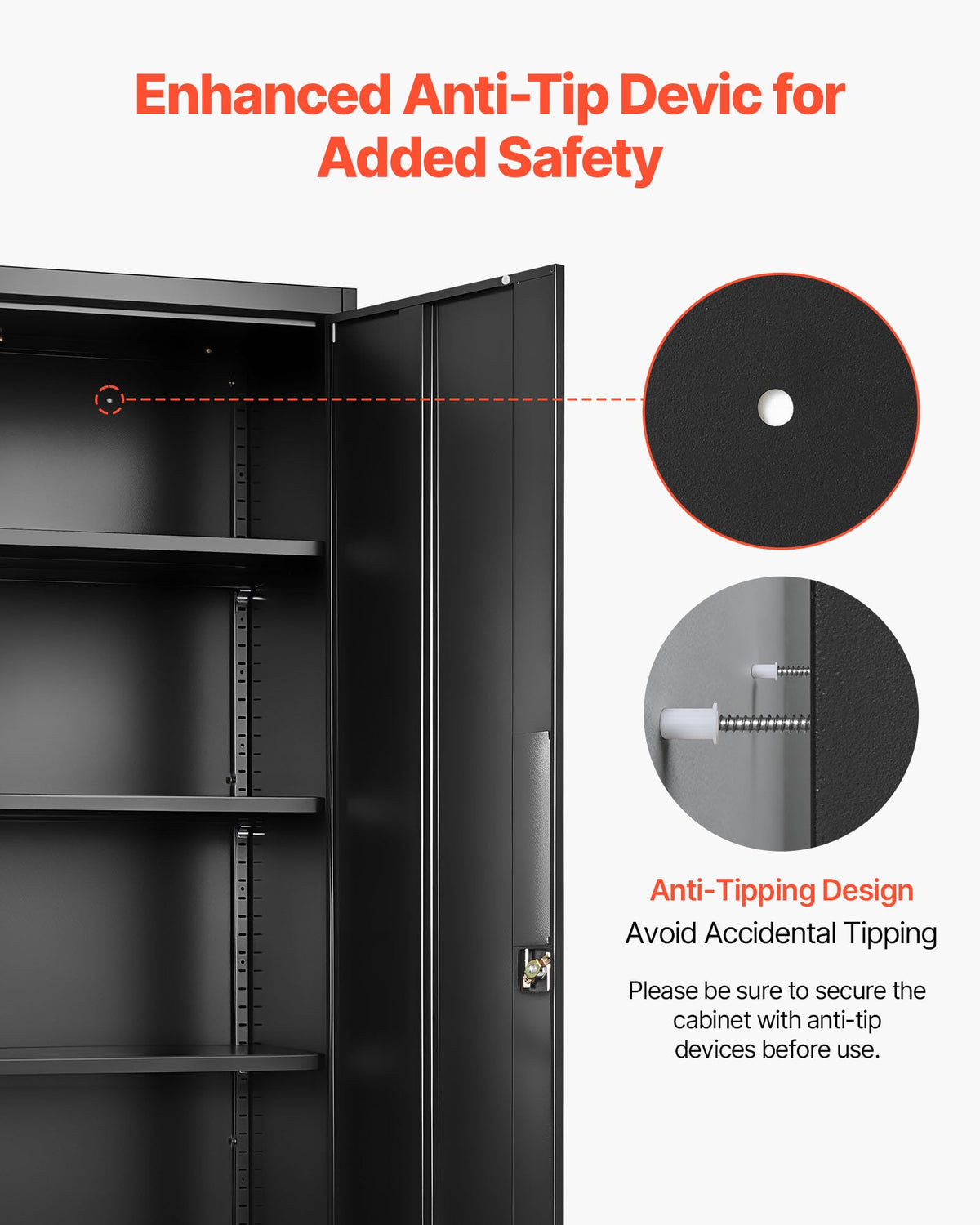 VEVOR Metal Storage Cabinet, Lockable Steel Garage Cabinet with Magnetic Doors and Adjustable Shelves, 2 Keys, 5-Tiers Tall Tool Locker for Home, Office, School, Pantry, Warehouse, Laundry, Black