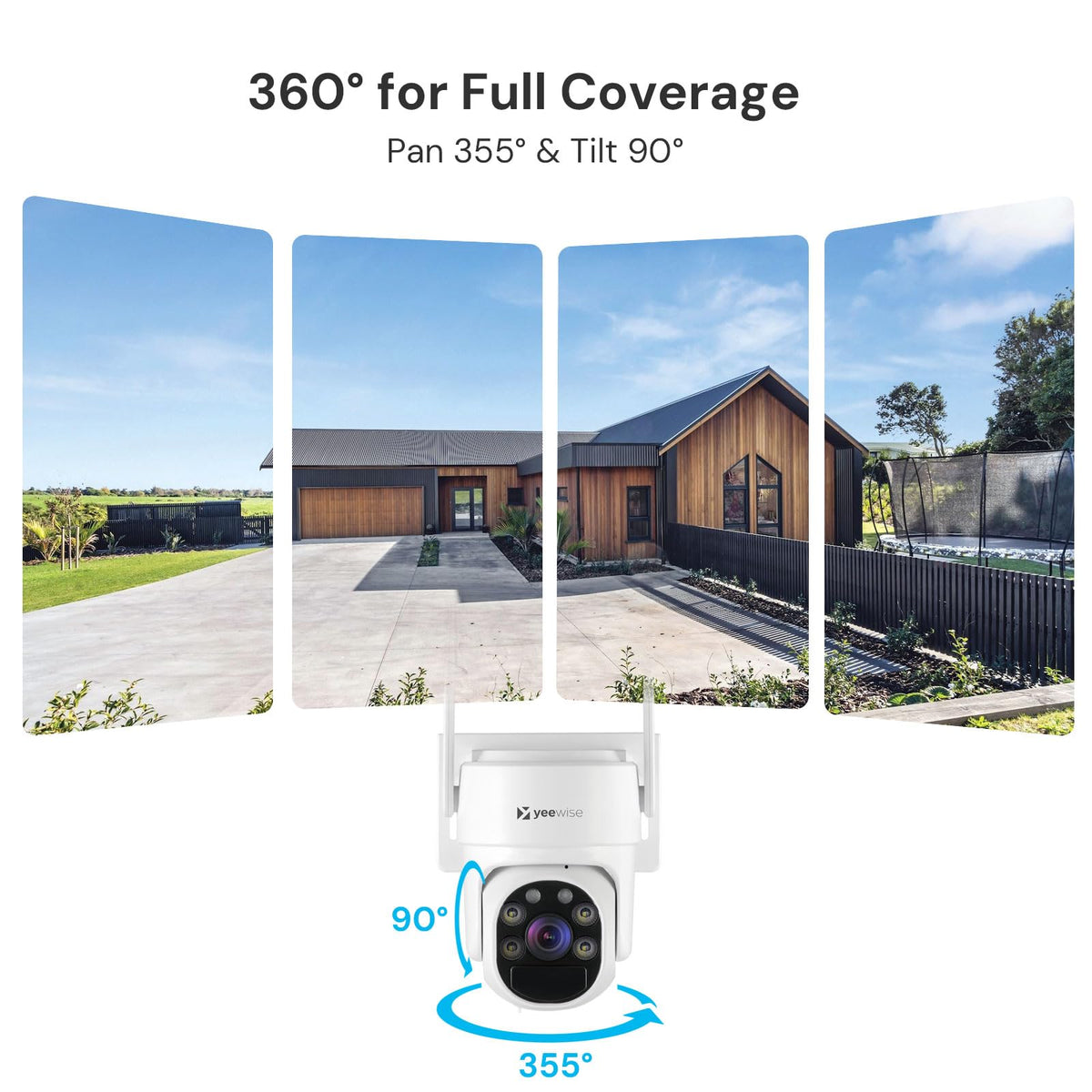 yeewise Solar Security Cameras Wireless Outdoor, 4 Cam-Kit, No Subscription, 4MP Home Security Cameras System with 360° Pan & Tilt, Color Night Vision, Motion Detection, Local Storage, 5G & 2.4G WiFi