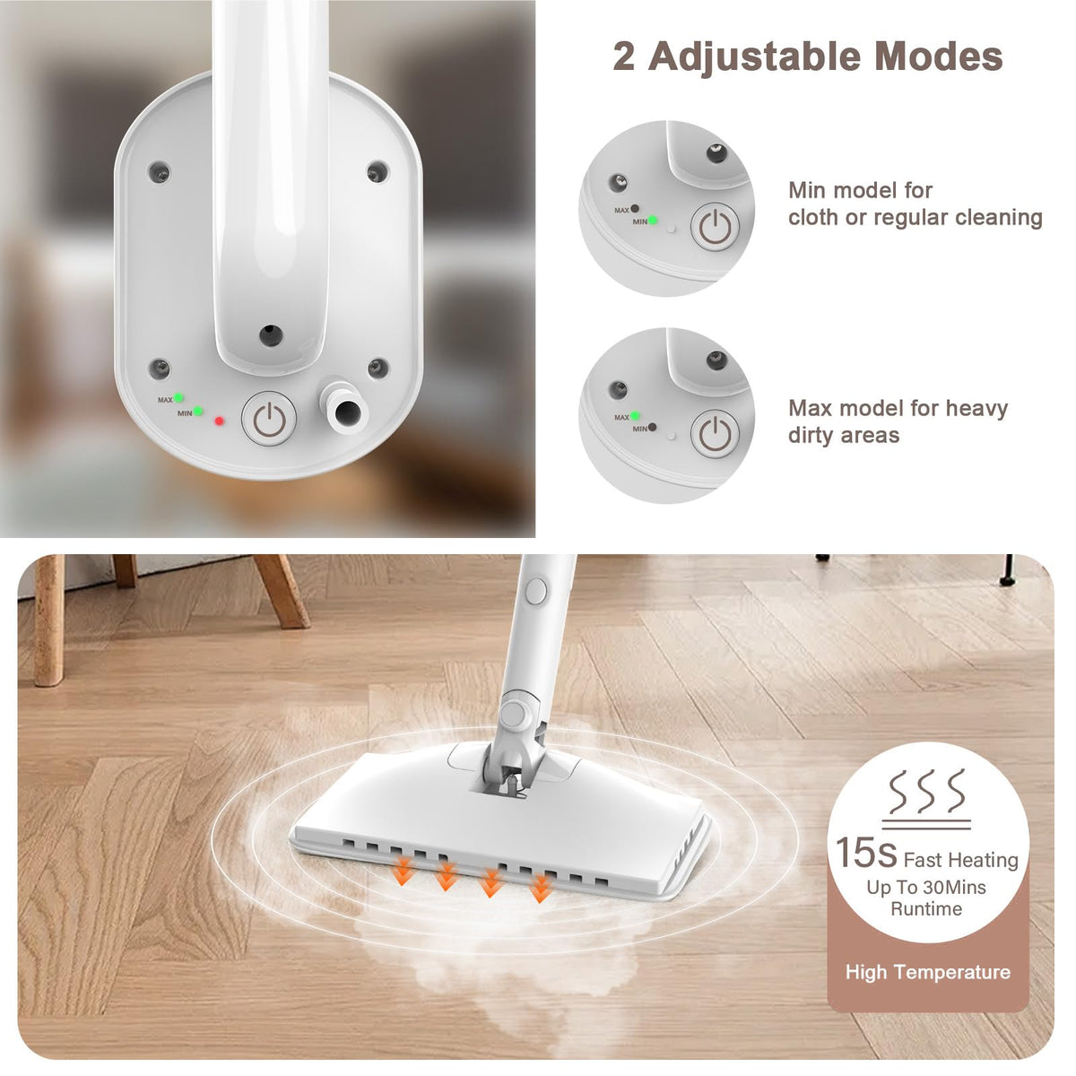 Steam Cleaner, 6 in1 Rotated Steam Mop Cleaner with 2 Modes, 2 Microfiber Pads, 400ML Removable Tank, 23FT Power Cable, Detachable Steam Mops for Floor, Laminate Floor, Tiles Cleaning (Ice Blue)