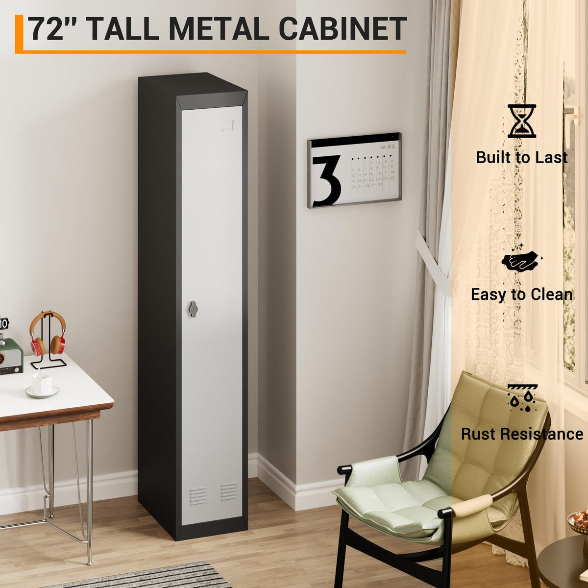 Metal Storage Locker, Single-Door Metal Storage Locker with Shelves, Ideal for Employees and Students, Suitable for Schools, Offices, Gyms, Homes, and More; Easy Assembly, Grey & Black