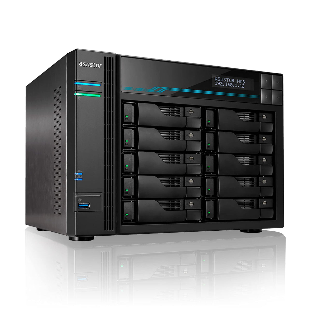 Asustor Lockerstor 10 AS6510T - 10 Bay NAS, Intel Atom C3538 Quad-Core, Dual 10GbE + Dual 2.5GbE, 8GB DDR4, 2 M.2 NVMe SSD Slot, Enterprise Network Attached Storage for Small Business (Diskless)