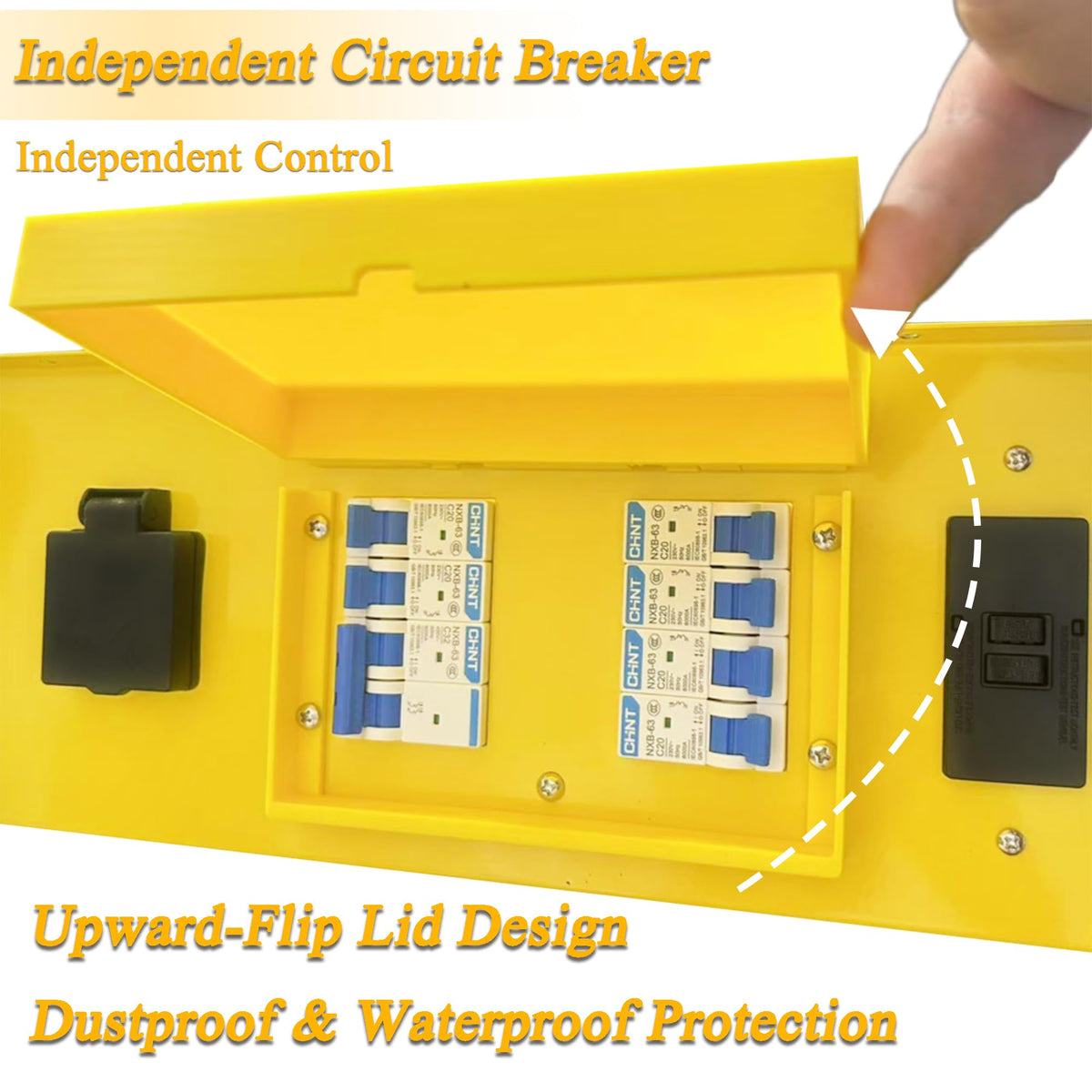Power Distribution Box,50-Amp,125/250V,Temporary Power Box,Equipped with Individually Controllable Sockets and Circuit Breaker,Ideal for Temporary Power Needs