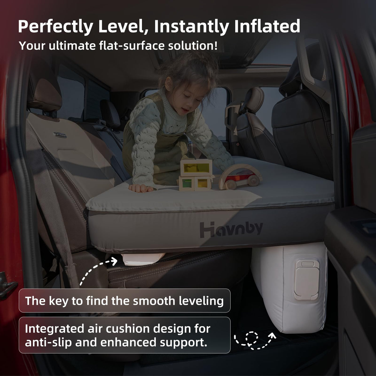 Havnby Truck Mattress, TPU Air Foam Camping Bed, Back Seat Inflatable SnugNest with Rechargeable Built-in Pump, Portable Travel Sleeping Mattress for Pickup Trucks