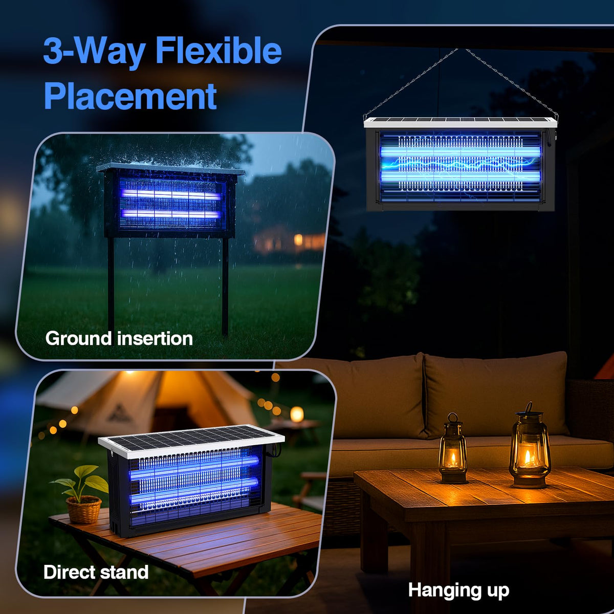 Solar Bug Zapper Outdoor, Powerful Mosquito Zapper, Electric Mosquito Killer Outdoor, Waterproof & Portable Fly Killer, Rechargeable Flying Insect Trap for Patio, Yard, Garden, Home, Camping, Black