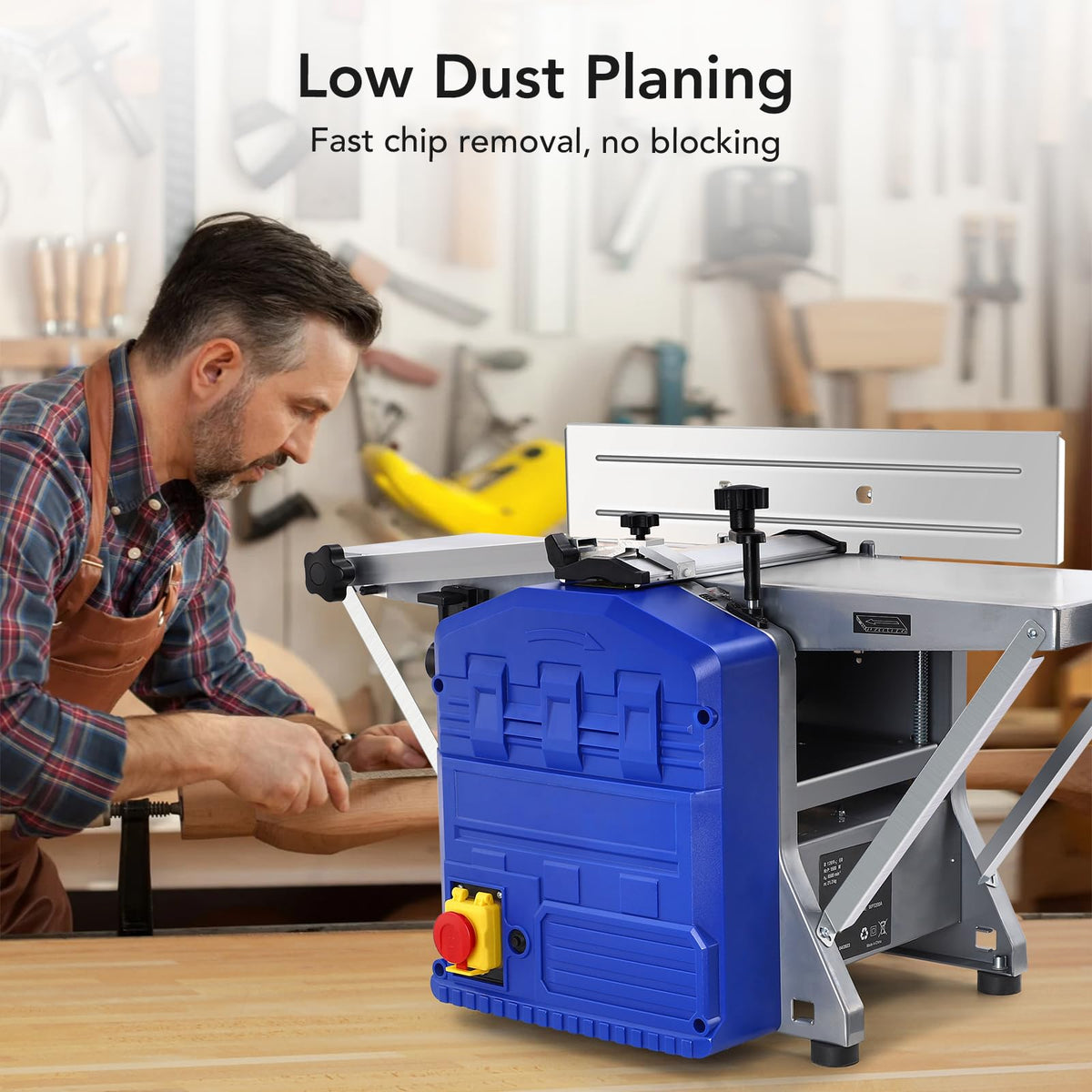1250W Power Benchtop Planer, 29 "x 8" Worktable Thickness Wood Planer, Low Noise, Low Dust Planing and Dual Planing Function, for Removing Hard and Soft Wood Materials, Blue