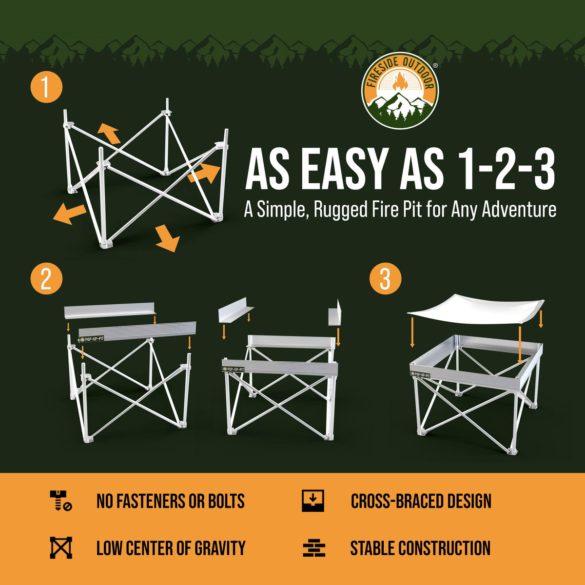 Fireside Outdoor Portable Fire Pit for Camping Fire Pit 24 Inch - Collapsible Pop Up Firepits for Outside, Portable Campfire Pits, Small Firepit for Outside, Weighs 7 lbs, Heat Shield NOT Included