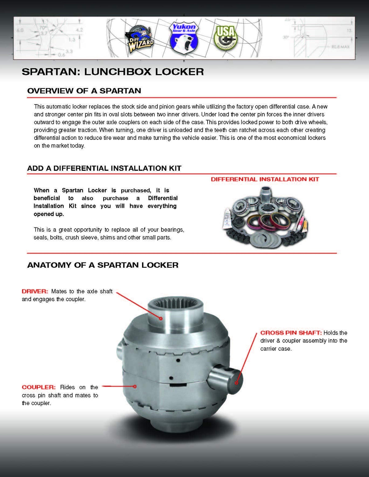 USA Standard Gear Spartan Locker for Dana 30 diff, 27 Spline, Includes Heavy-Duty Cross pin Shaft