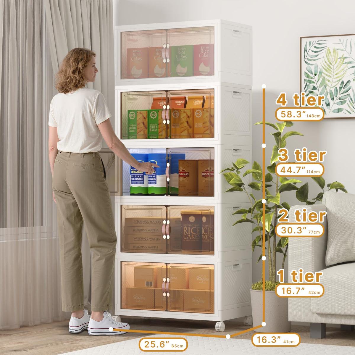 UAMFURI Stackable Storage Bins, 480QT Stackable Storage Bins with Lids and Doors,Storage Cabinet,Plastic Linen and Yarn,Closet Organizers,Collapsible Large Storage Bins,Drawers,Office（120QT*4,White）