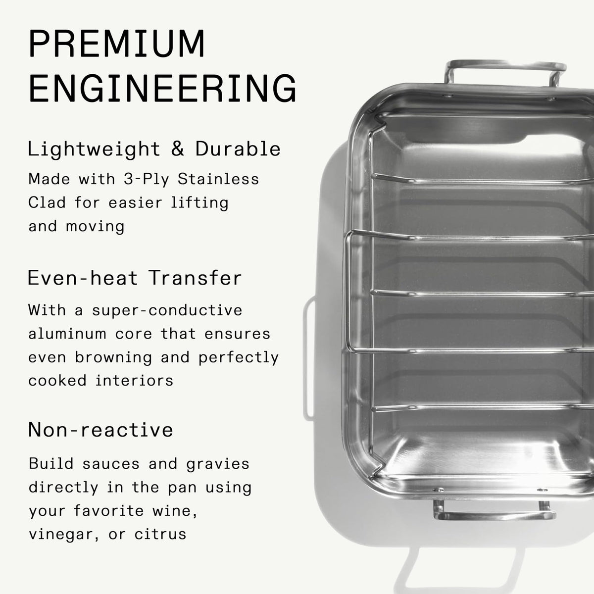 Made In Cookware | Stainless Clad Roasting Pan | 3-Ply Stainless Clad | Professional Cookware | Crafted in Thailand