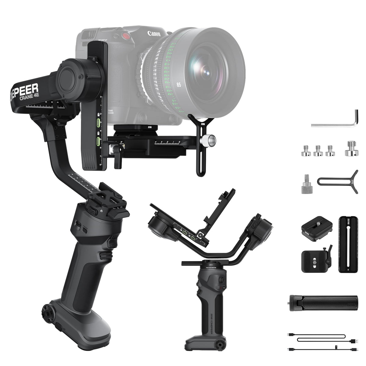 ZHIYUN Crane 4E 3-Axis Camera Stabilizer for DSLR and Mirrorless Cameras, Camera Gimbal Compatible with Canon/Nikon/Sony, Native Vertical Shooting, Bluetooth Shutter Control, Dark Gray