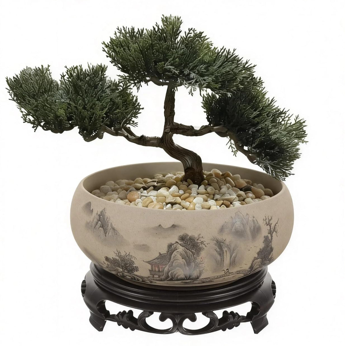 Water Lily Bowl Planter - Narcissus Bonsai Pot Ceramics Hydroponic Lotus Planter Ceramic Water Lily Pot with Stand No Drainage Plant for Plants Display Lucky Bamboo Home Garden Chinese Fish Bowl
