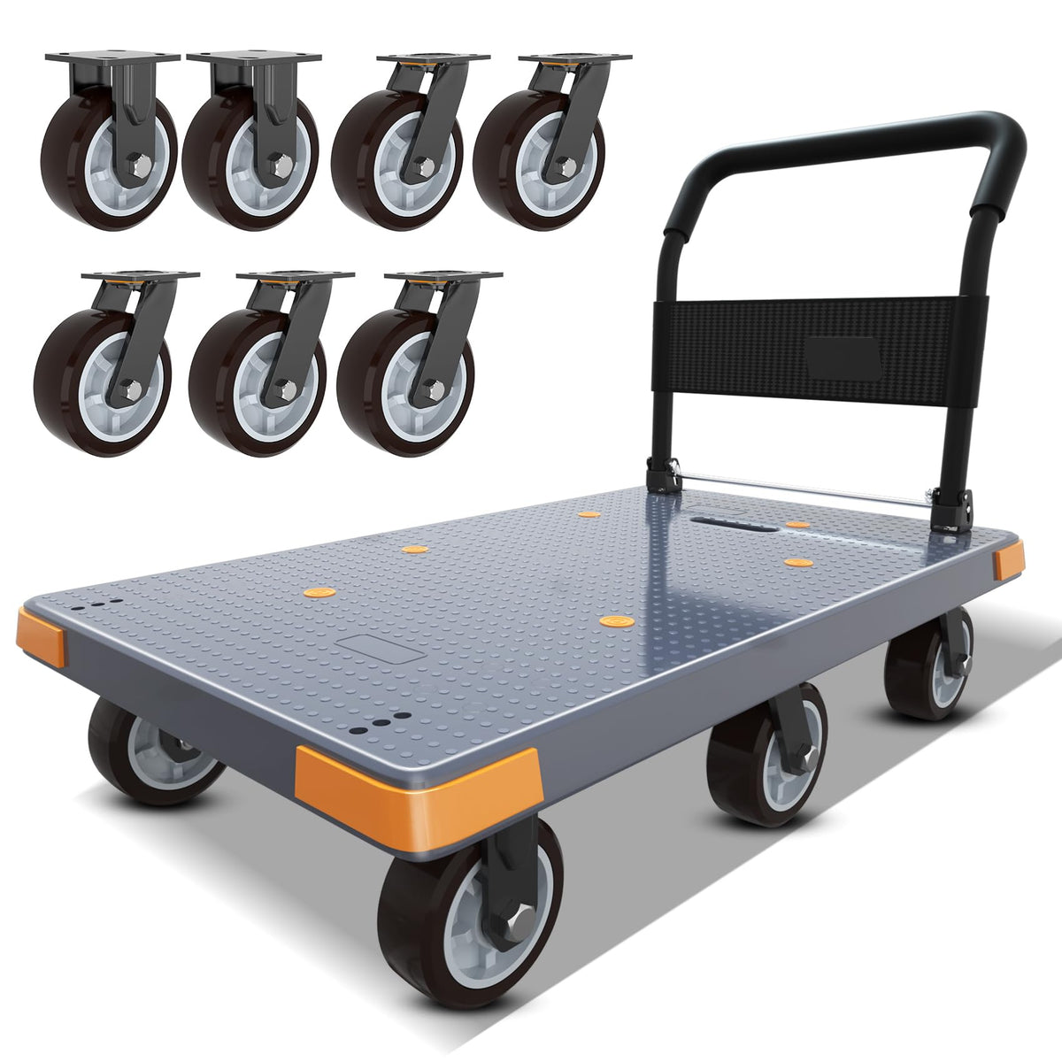 WUD Push Cart, Folding Mobile Platform Trolley,Thickened and Reinforced, 360° Swivel Wheels,47.2 “L x 27.5 ”W, 1764 lb,Gray