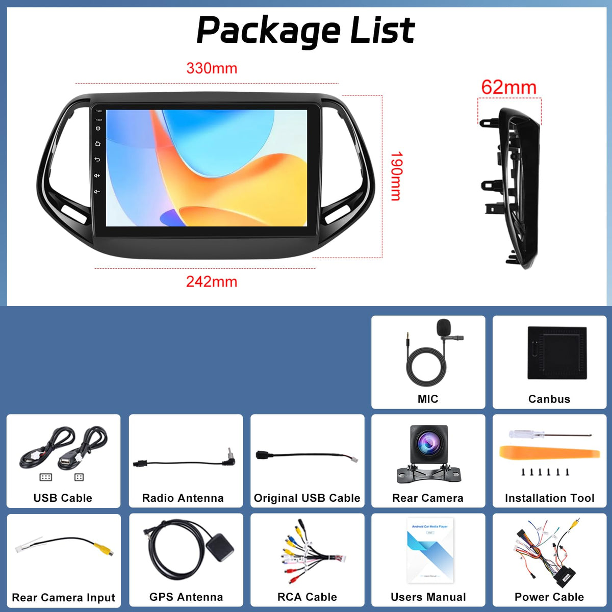 [2+64G] NHOPPEW Car Radio for Jeep Compass 2017-2020 with Wireless Carplay and Android Auto - 10.1 Inch Touch Screen Android Car Stereo - DSP/GPS/WiFi/SWC/Bluetooth + AHD Backup Camera