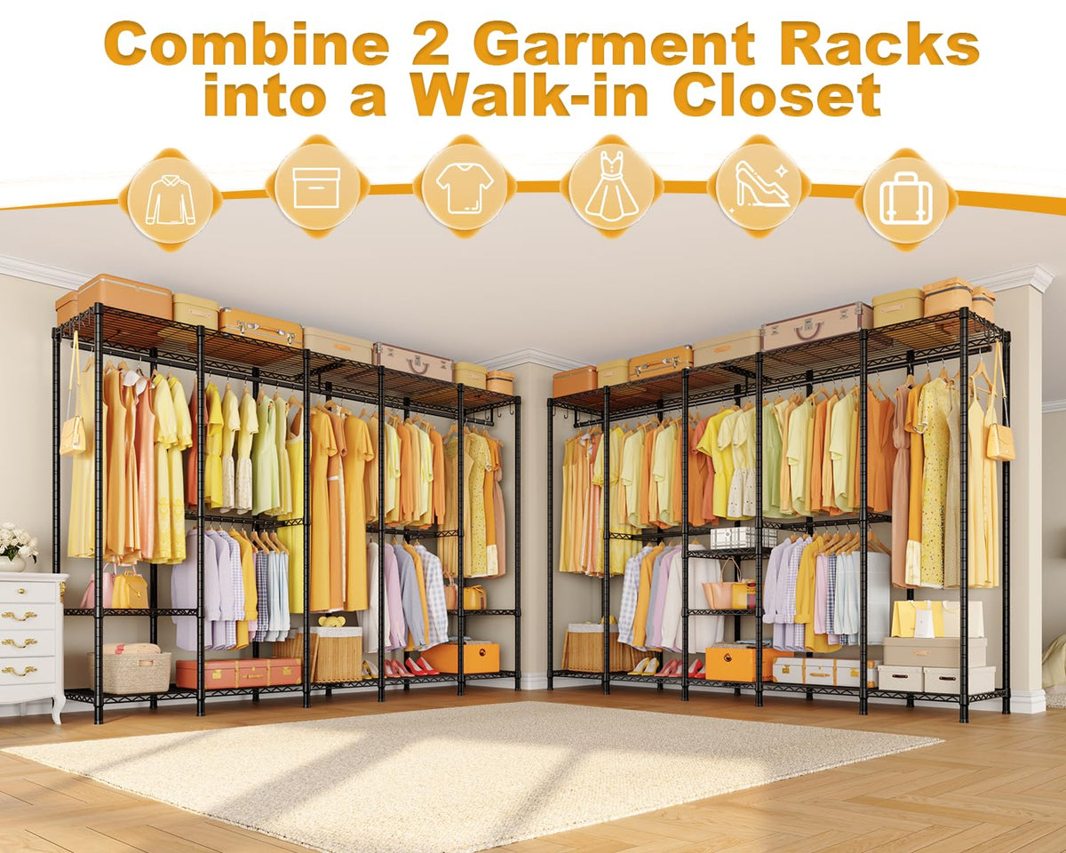 Ulif H50 Extra Large Clothes Rack, Heavy Duty Garment Rack, Freestanding Portable Closet, Clothing Racks for Hanging Clothes, Wardrobe Closet 89.8'' W x 15.8" D x 76.4" H, Max Load 1400 Lbs, Black