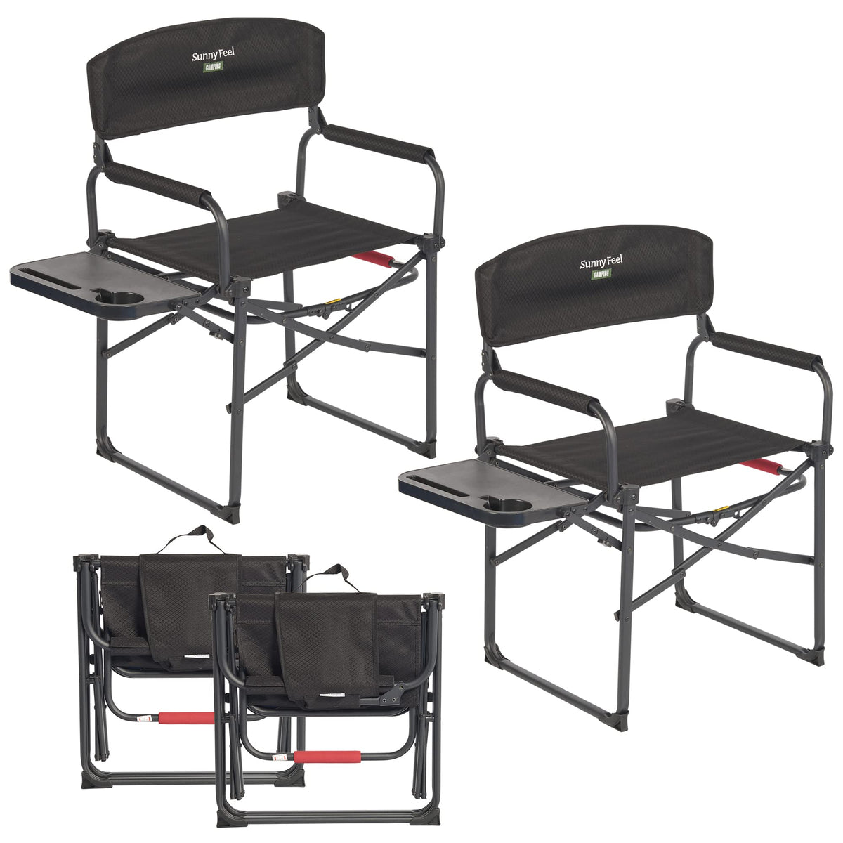 SUNNYFEEL Camping Directors Chair, Heavy Duty,Oversized Portable Folding Chair with Side Table, Pocket for Beach, Fishing,Trip,Picnic,Lawn,Concert Outdoor Foldable Camp Chairs