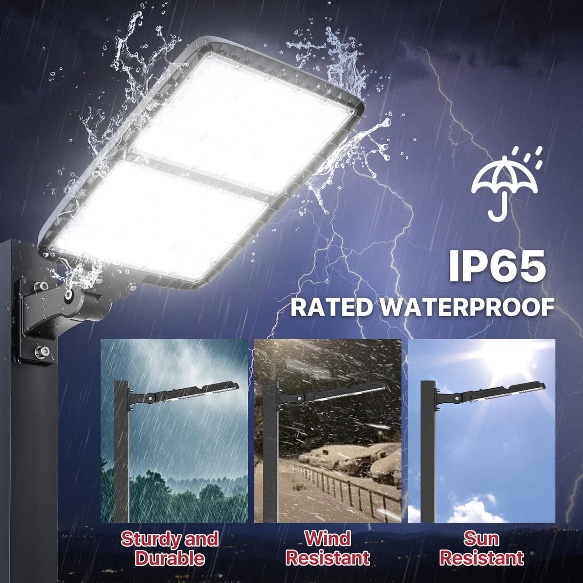 400W LED Parking Lot Light, LED Street Light with Dusk to Dawn Photocell, 630 LEDs, 5000K Daylight, IP65 Waterproof, Adjustable Arm Mount, AC 120V, Commercial Pole Lighting Outdoor for Park, 1Pack