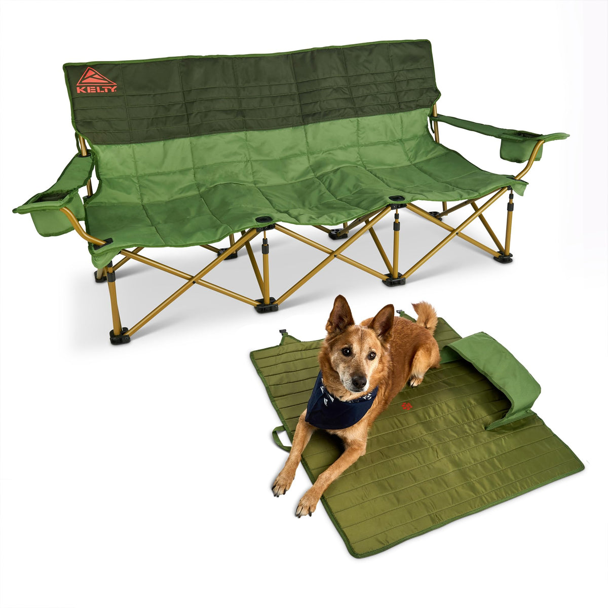 Kelty Lowdown Couch - 3 Person Capacity Camping Chair, Extra Large and Sturdy Bench for Campsites, Soccer Games, and Backyard Parties, 2023 (Dill)