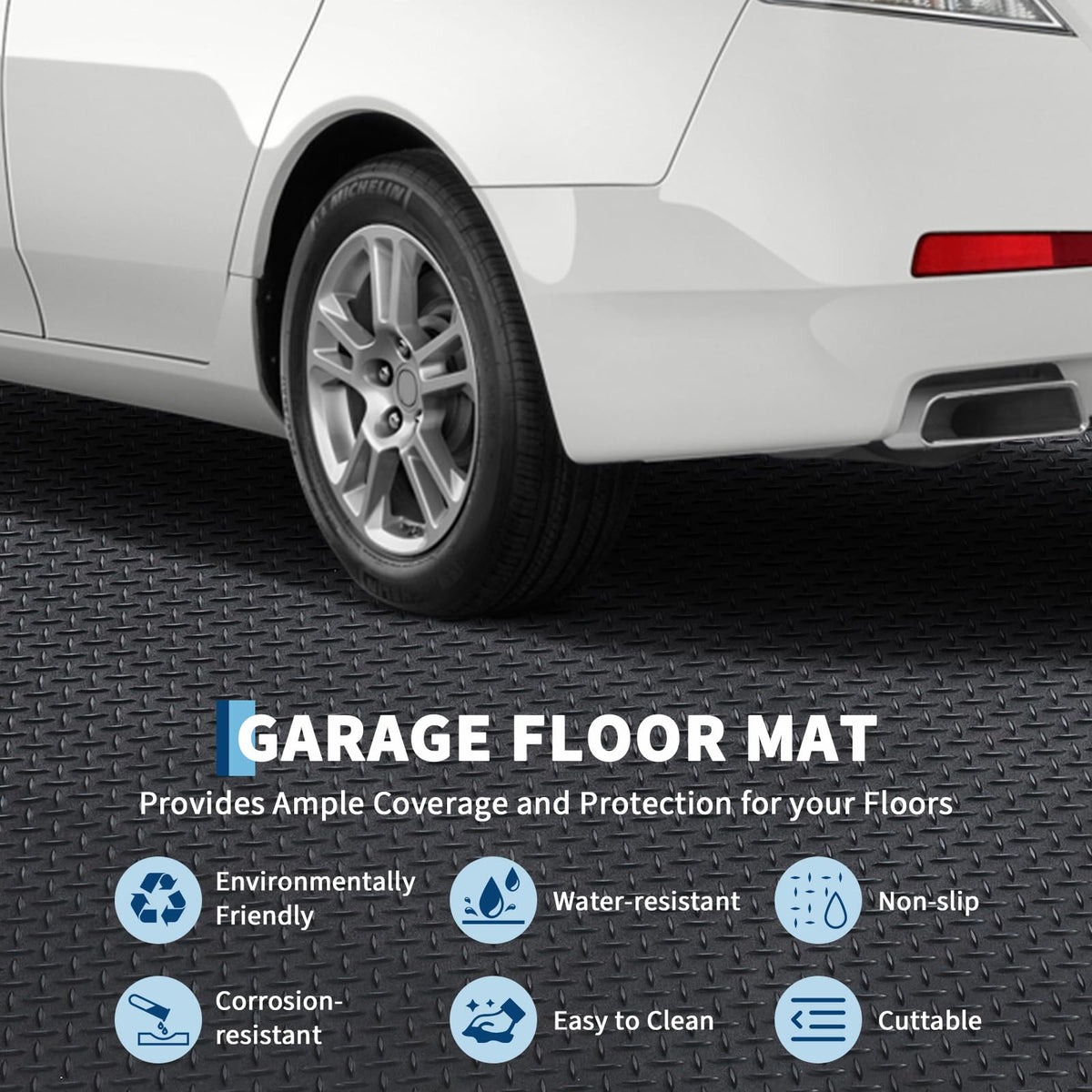 GarveeTech 7.8 x 18 ft Garage Floor Mat, 2.8 mm Thickened Flooring Roll Diamond Plate PVC Rubber Trailer Mat, Non-Slip Floor Protector Mat for Garage, Warehouse, Gyms, Trailer, SUV
