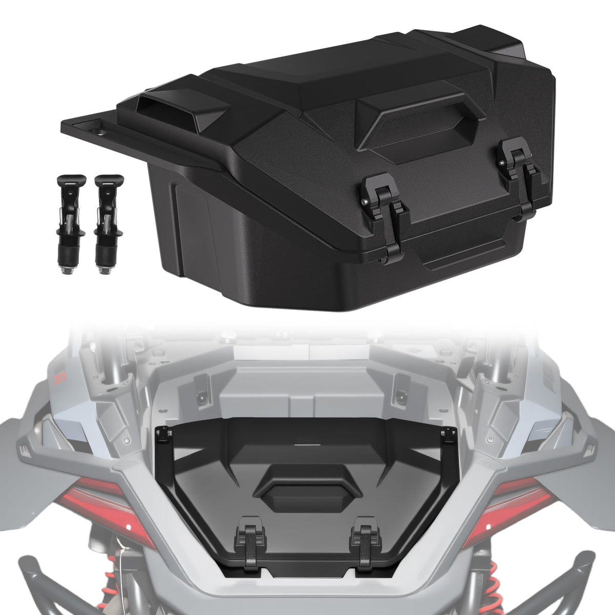 XATVXUTV 36QT UTV Rear Cargo Box for Polaris RZR Pro R, Water Resistant Dust Free Rear Bed Tool Storage Box with 2 Lockable Latches for Polaris RZR Pro R 4 2022-2025 Accessories, Replace OEM #2884236