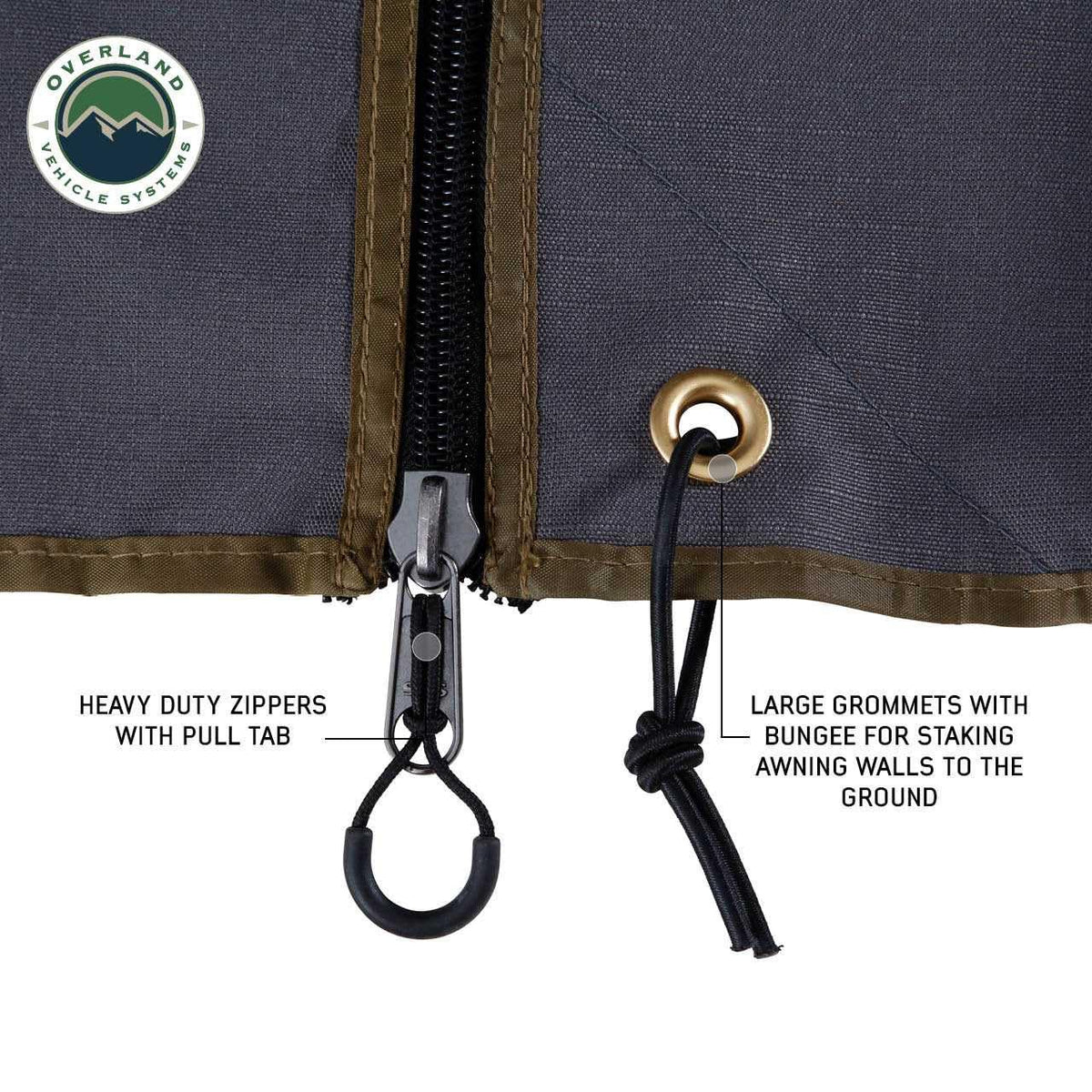 Overland Vehicle Systems 18319909 HD Nomadic 270 LTE Awning Wall 3 & 4 Driver Side | Dark Gray Fabric with Green Trim | Velcro Attachment | Weather-Resistant | Awning Sold Separately