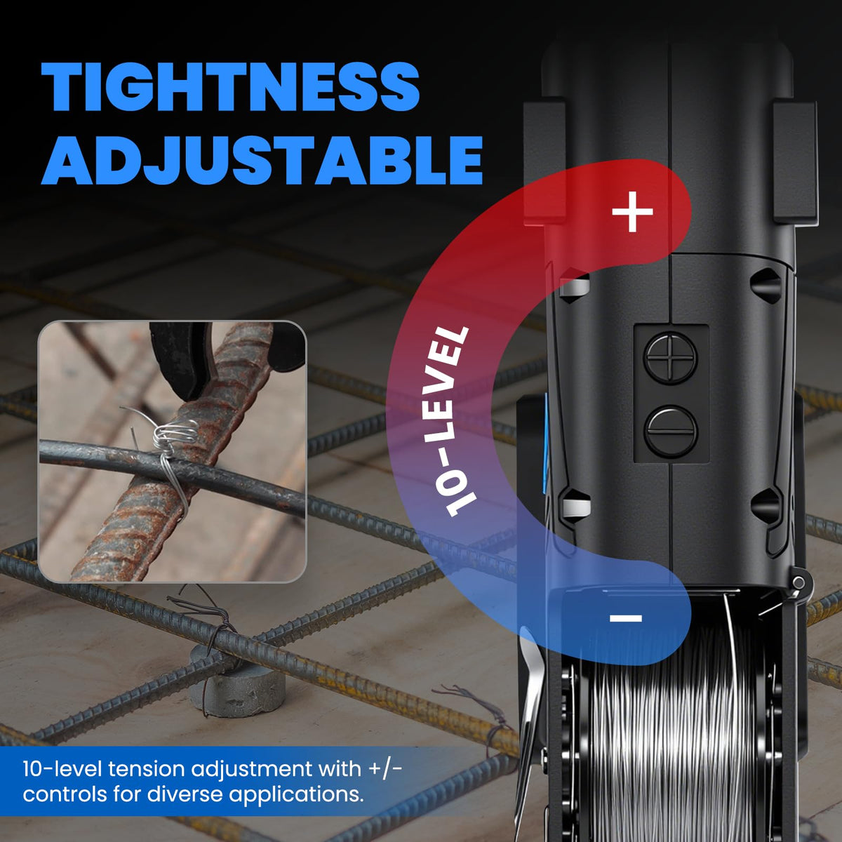 NEWTRY Rebar Tie Automatic Rebar Tier Gun 4400 MAh Steel Tying Machine 8-34mm Bar Tie Tool 0.31’’-1.33’’ Tightness Adjustable Rechargeable 12.8V