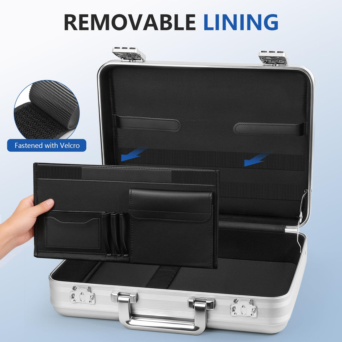 urecimy Metal Briefcase for Men, Locking Aluminum Case, Large Suitcase for Valuables, UAV/Gun Cases, Display Box, Lockbox for Money, with Removable Interior and Sponges (Silver, 18.1X13.8X6.1 Inch)