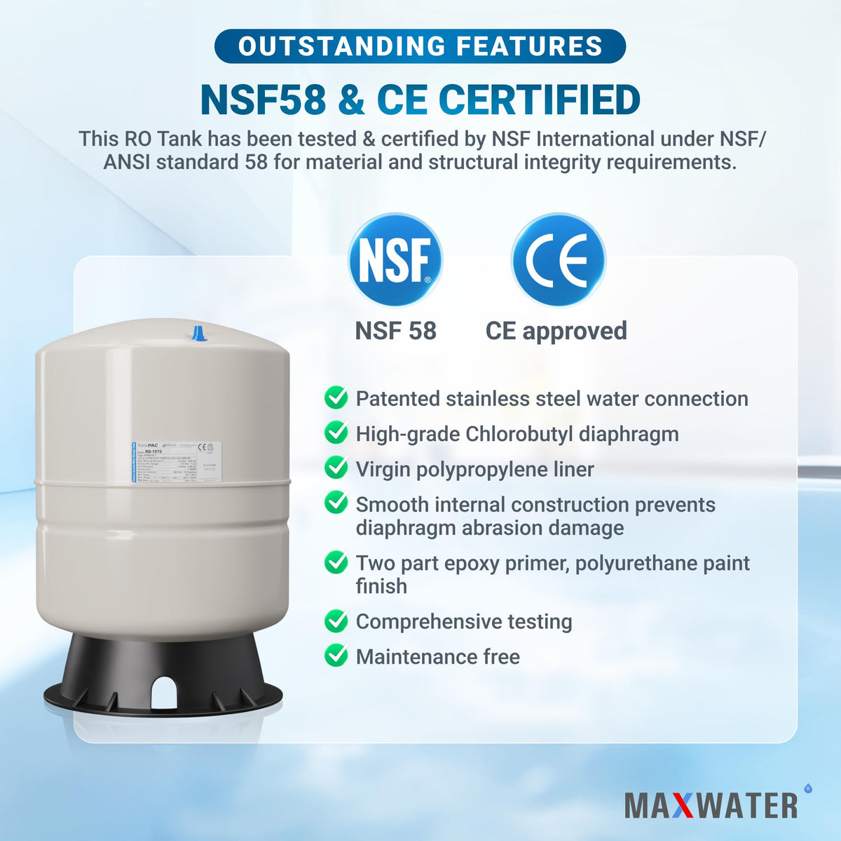 Max Water 14 Gallon RO Pre-pressurized Reverse Osmosis Water Storage Tank