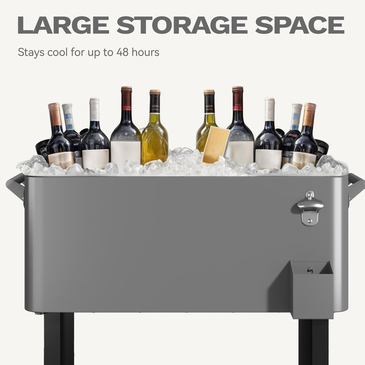 DWVO Ice Chest with Wheels,80 Quart Rolling Cooler with Bottle Opener Drainage, Patio Cooler Cart, Rolling Ice Chest with Handle for Patio Pool Deck Party BBQ Cookouts(Grey)