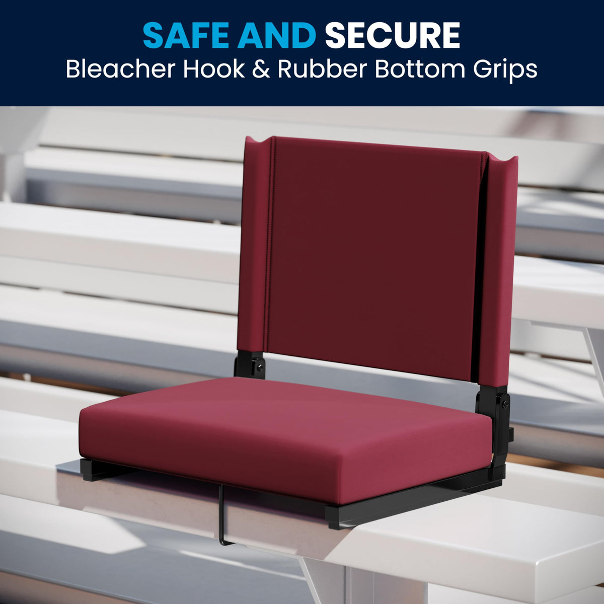 Flash Furniture Grandstand Portable Stadium Seats for Bleachers or Benches, Folding Padded Stadium Chairs with Handle, Pack of 2, 500 lb. Weight Capacity, Maroon