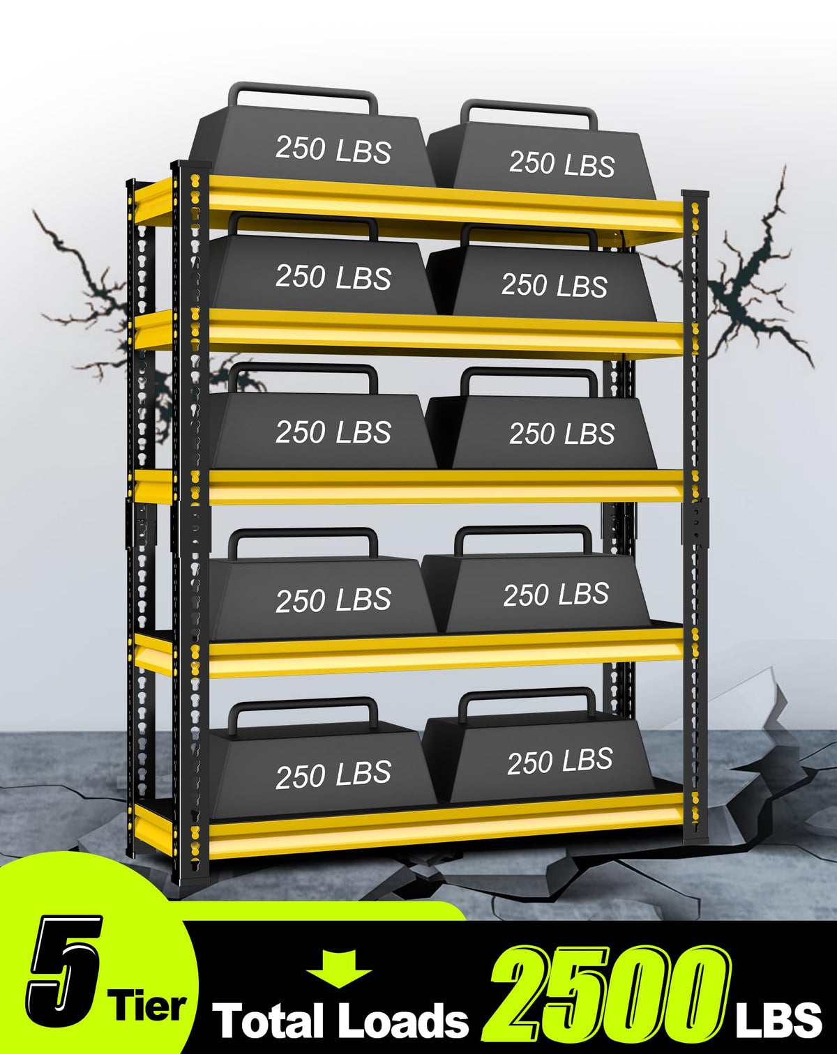 SDXYSTCE Garage Shelving Heavy Duty 2500LBS Loads, 48" W Adjustable Garage Storage Shelves, 5-Tier Metal Shelving Units and Storage, Industrial Utility Shelf, 48" Wx18 Dx78 H,Yellow