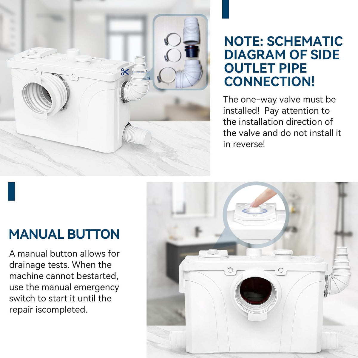 900W Macerator Pump Toilet Pump Upflush to 29.5FT 2200GPH Utility Sink Pump with 4 Water Inlets 1 Outlets Macerating Toilet System for Toilet Sink Shower Laundry Kitchen Basement