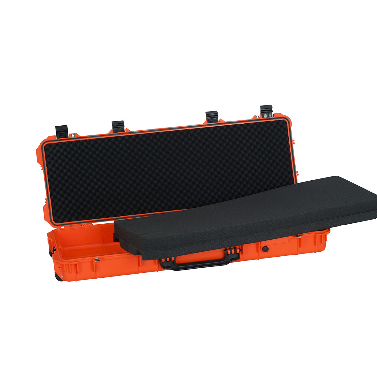 MEIJIA Portable Rolling Waterproof All Weather Hard Rifle Case,Gun Case with Wheels,Soft Handle Grip,Customizable Fit Foam Inserted (Orange, 44.37"x15.98"x6.1")