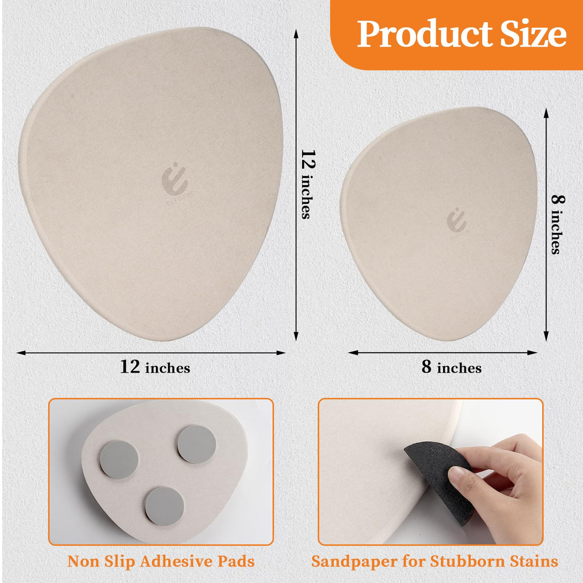 Elfcool Plant Saucer Quick Dry Absorbent Flower Plant Pot Saucer Dirp Tray Diatomaceous Earth Plant Mat for Indoor Outdoor Plants (8''-Off White-2pack)