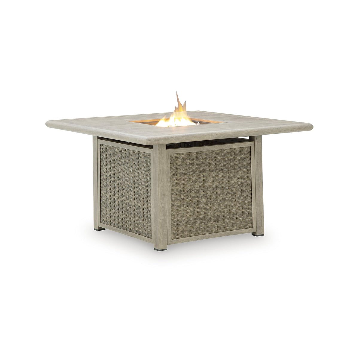 Signature Design by Ashley Haven Retreat Casual Weather Resistant Outdoor Fire Pit Table with 50,000 BTU Burner, Beige