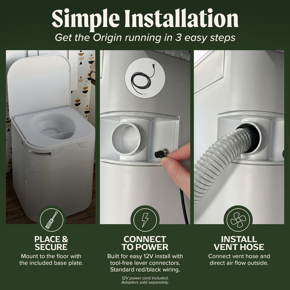OGO Origin Composting Toilet – 12V Electric Agitator, Urine Diverting RV Toilet for Van Life, Tiny Home & Boat – 15" Compact, Odorless Off-Grid Toilet, No Black Tank