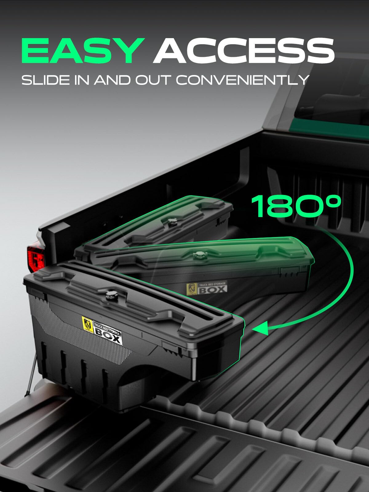 YHTAUTO Truck Bed Storage Tool Box Lockable Compatible with Toyota Tacoma 2005-2023, Passenger Side, 2019-2023 with Storage Box, Swing Waterproof Wheel Well Toolbox
