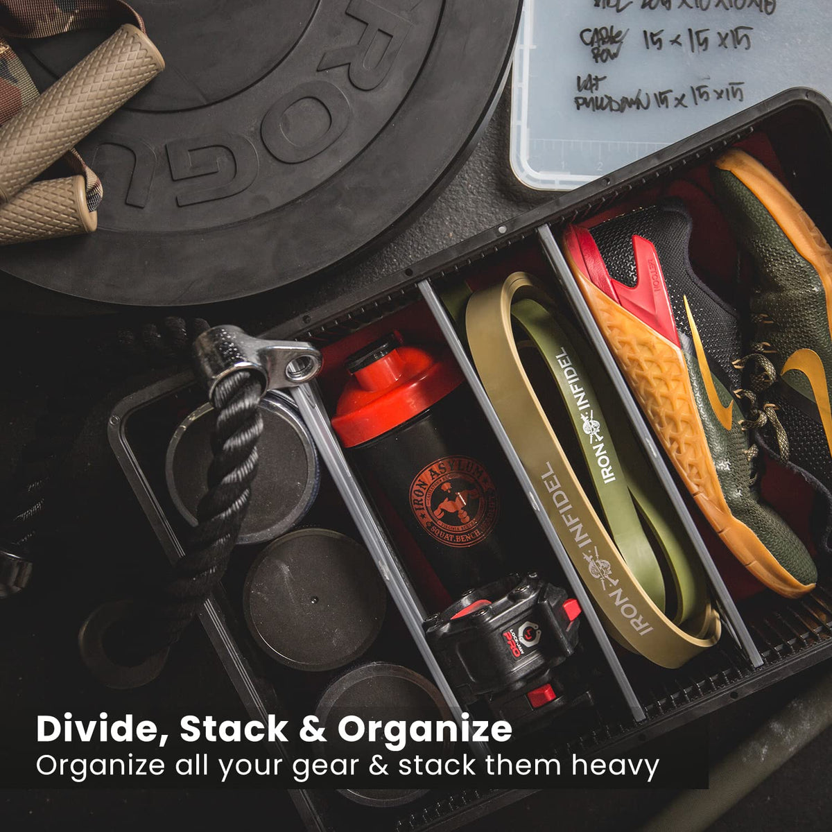 SIDIO CRATE Starter Pack - Two Full Size and One Half Size SidioCrate, Stackable Outdoor Organizer Storage Bins with Clear Lid and Dividers - Green