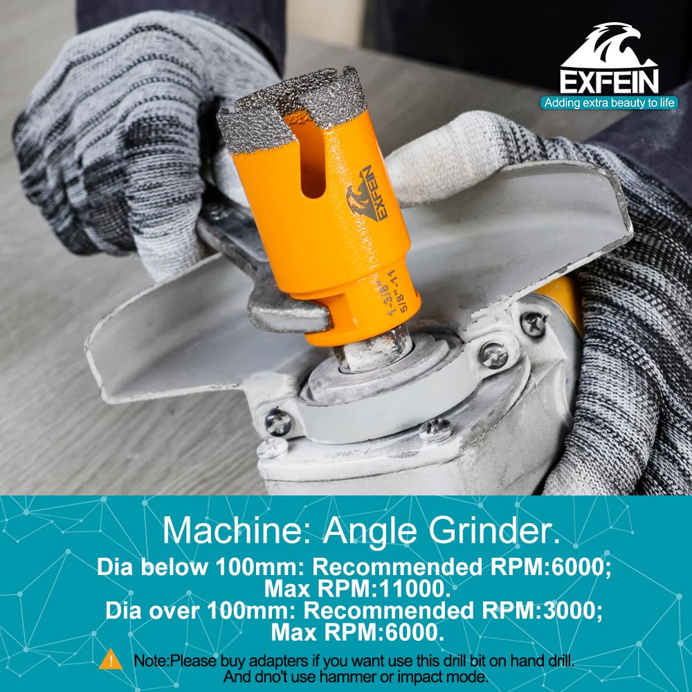 EXFEIN Tile Hole Saw Kit 13pcs - Diamond Core Drill Bits 6/6/8/19/25/35/50/75/102/125mm for Tile Porcelain Marble Granite with 20mm Diamond Finger Bit and 2" Chamfer Bit Trimming Hole and SDS Adapter
