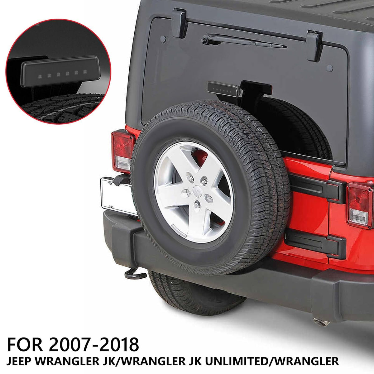 DKMGHT Spare Tire Holder Mounting Bracket Tire Carrier for Jeep Wrangler JK 07-18 with 3rd Third Brake Light Accessories 55397217AJ 68048581AA Aluminum Alloy Bracket (Smoke Lens)