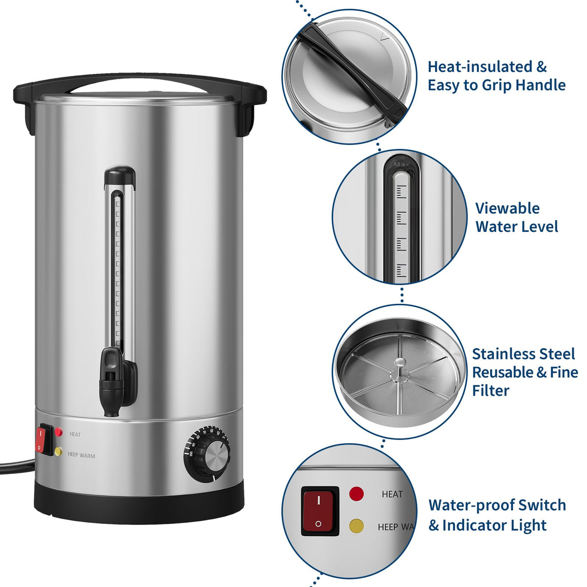 110 Cups Coffee Urn - 16 L/4.2 Gal Commercial Coffee Maker, Double Wall Stainless Steel Coffee Dispenser Hot Water Urn, Large Capacity Hot Coffee Dispenser for Meeting Wedding Catering
