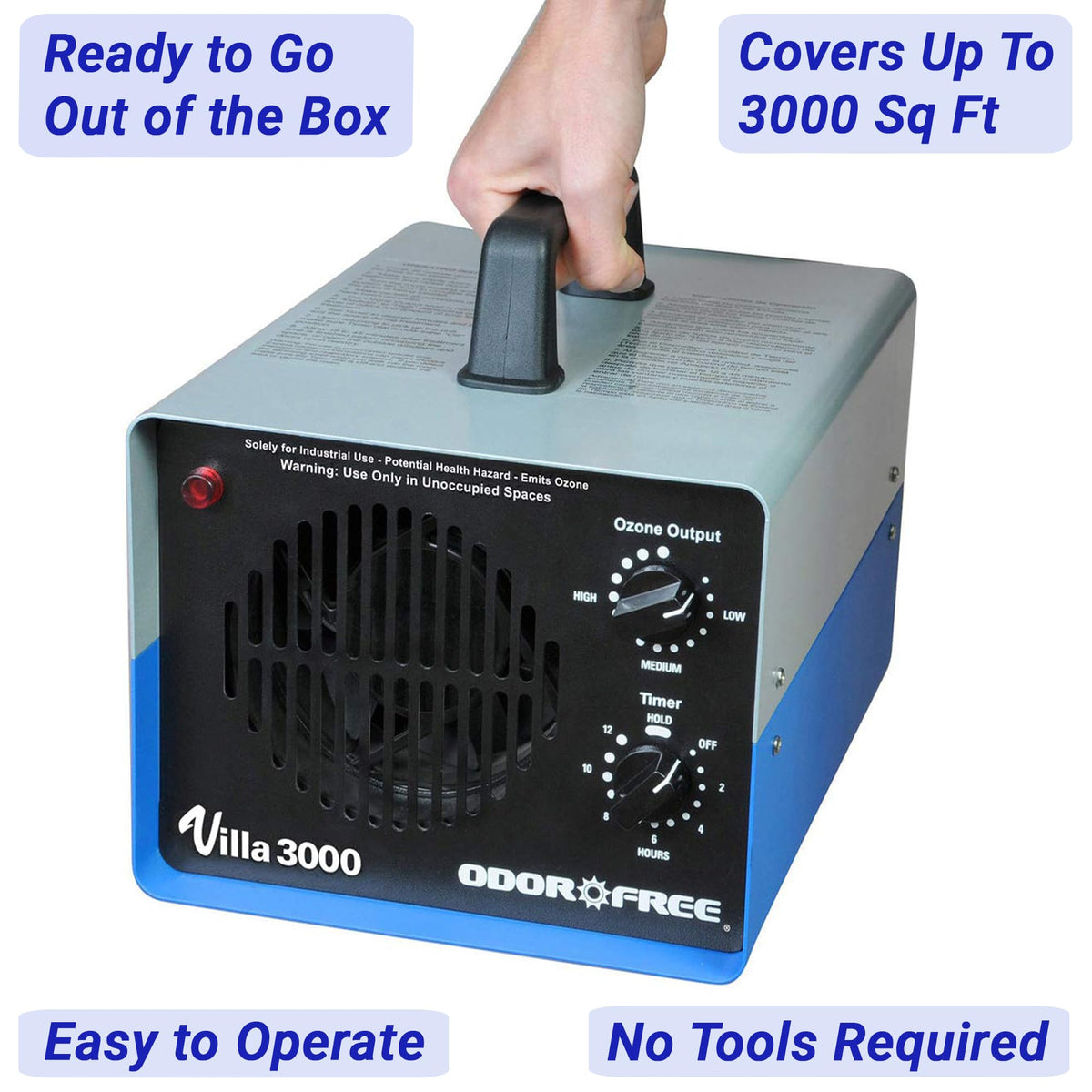 OdorFree Villa 3000 Ozone Generator for Eliminating Odors, permanently removing Tobacco, Pet and Musty Odors at their Source - Easily Treats Up To 3000 Sq Ft