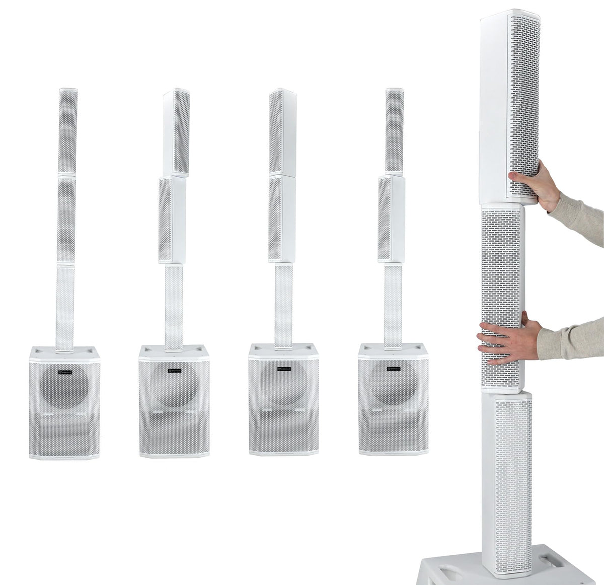 Rockville Titan Array Speaker System V2 Lightweight Column PA, Dual 10" Subwoofers, 3200W Peak, Bluetooth, White