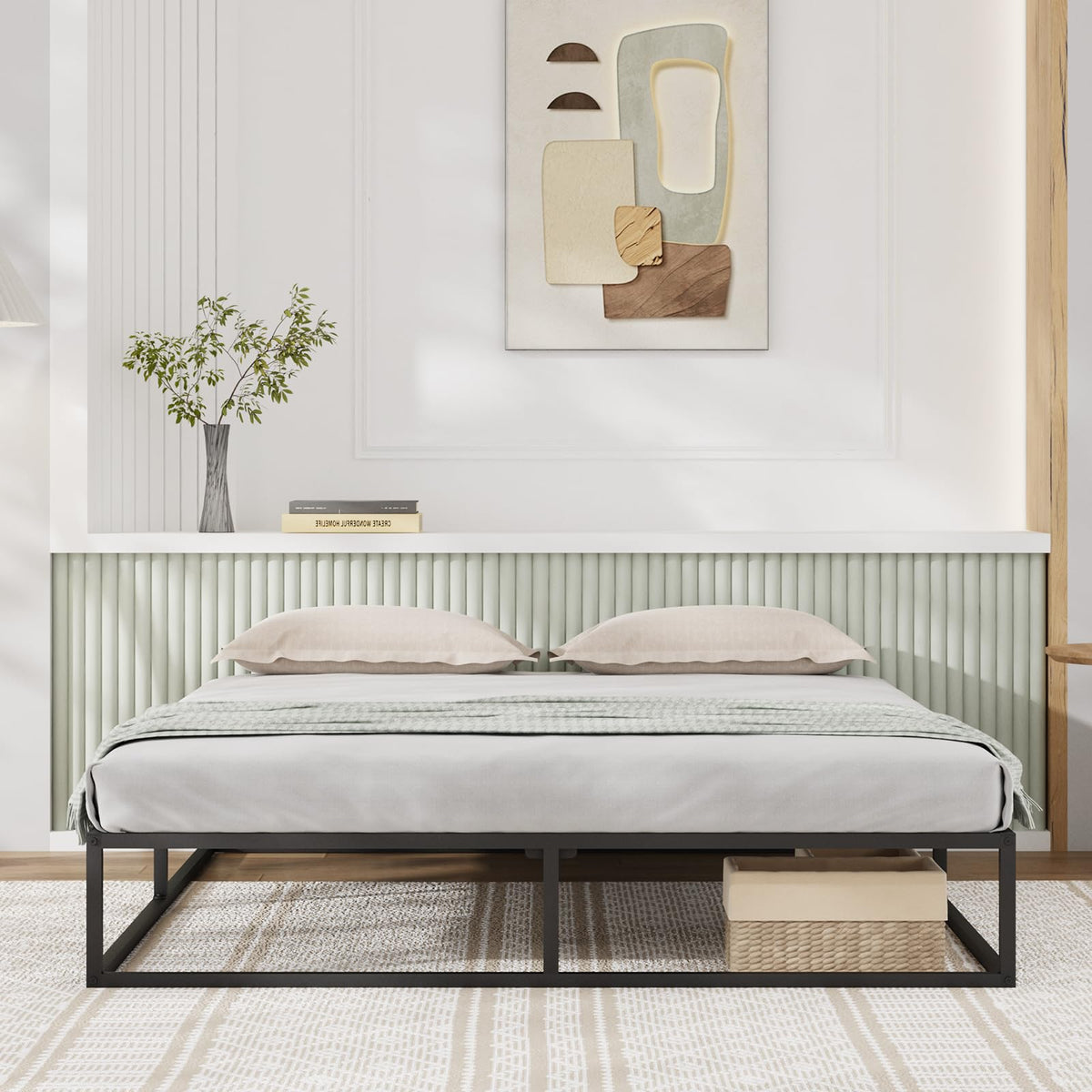 Novilla Queen Bed Frame, Metal Platform Bed Frame, Sturdy Metal Bed Frame, Wood Slats Support, No Box Spring Needed, Durable and Safe, Easy Assembly, Dark Black