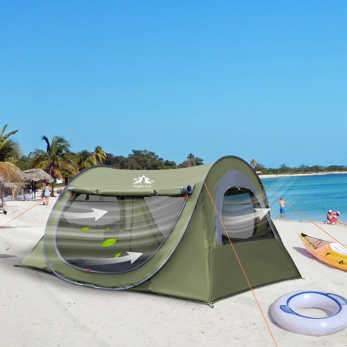 Night Cat Pop-up Camping Tent with Inflatable Double Sleeping Pad Double Sleeping Bag for 2 Persons Tent Combo Set