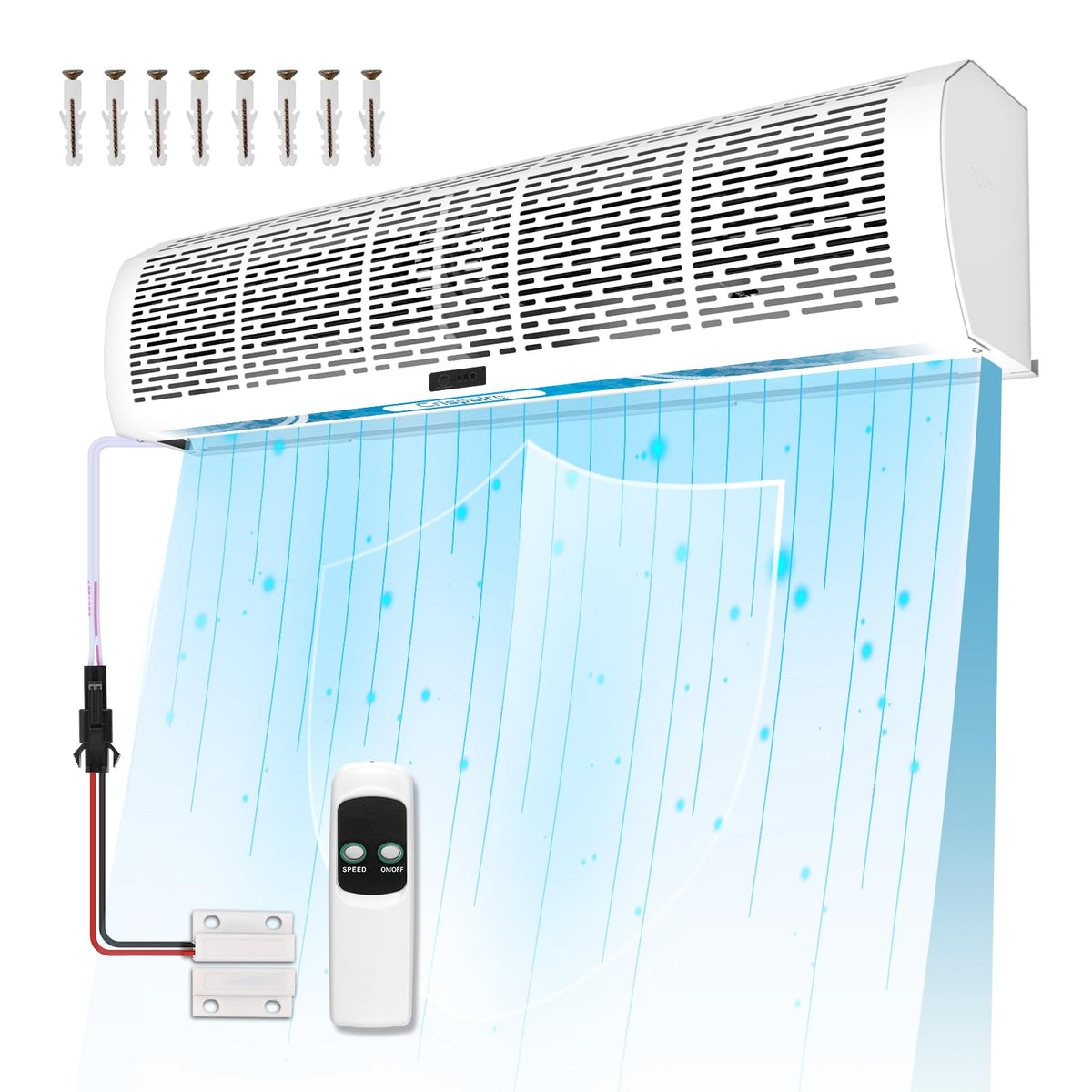 Crispaire 40" Commercial Air Curtain with Magnetic Switch & Remote - 2559 FPM High Velocity Air Door for Insect & Dust Control - 1527 CFM, 2-Speed Industrial Air Blower for Open Door, 110V
