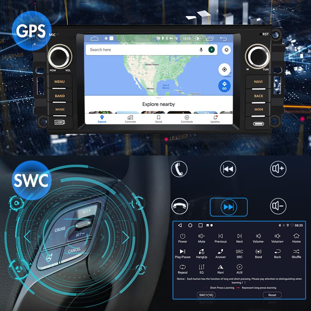 Car Stereo for Jeep Wrangler JK Compass Patriot/Chrysler/Dodge RAM Charger [2GB+32GB], 7 inch Touch Screen Android 13 Radio with Wireless CarPlay Andriod Auto with Reverse Camera