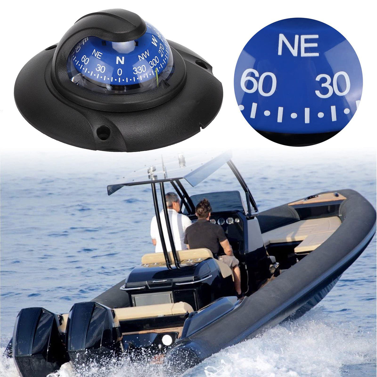 Wene Boat Compass Dash Mount Flush, Boating Compass Dashboard Suction with LED Light, Navigation Marine Compass Boats Surface Mount Electronic LED Light Marine Digital Compass for Car Boat Truck